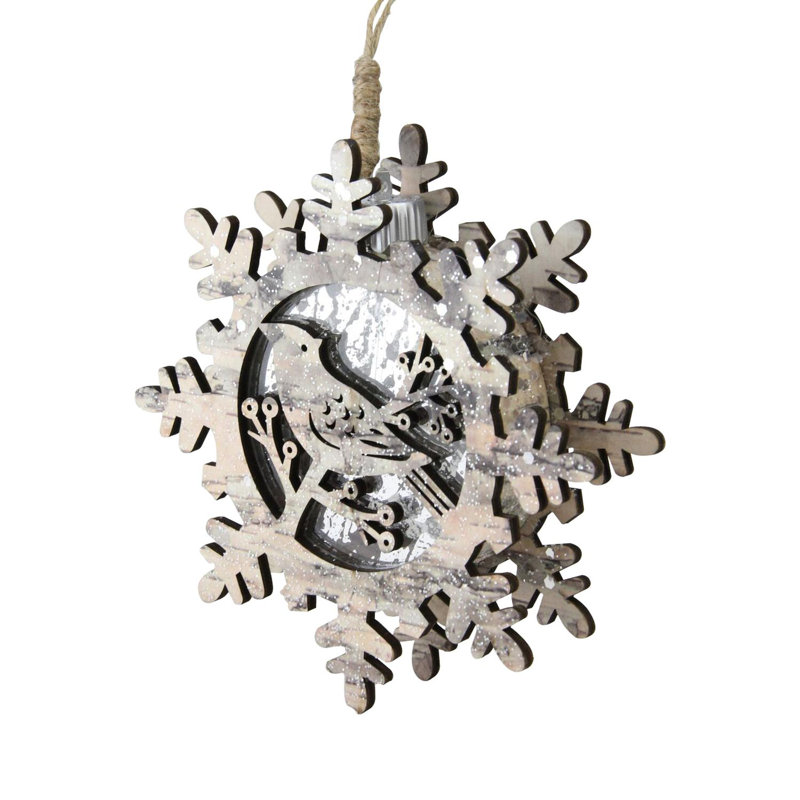 6" Brown and Gray Pre-Lit Snowflake Bird Ornament
