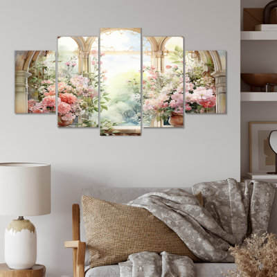 Pink Blossoming Country Window Gaze V - Window Multipanel Wall Art Set