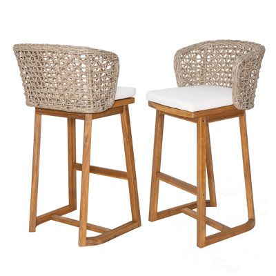 Chaise de salle à manger d'extérieur en bois avec coussin (ensemble de 2)