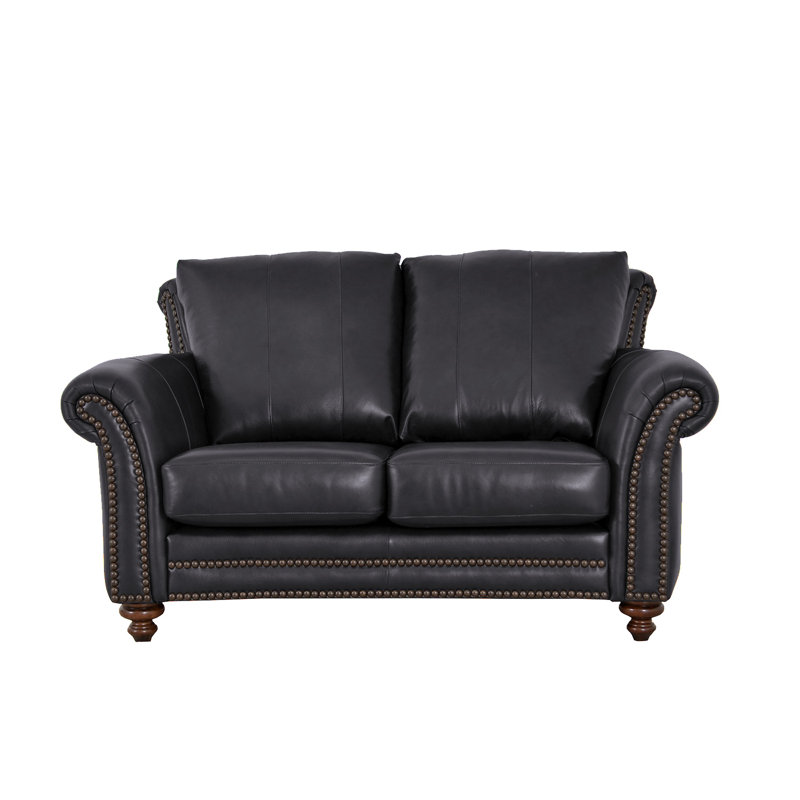 Causeuse Stephie, Cuir véritable noir Burnham