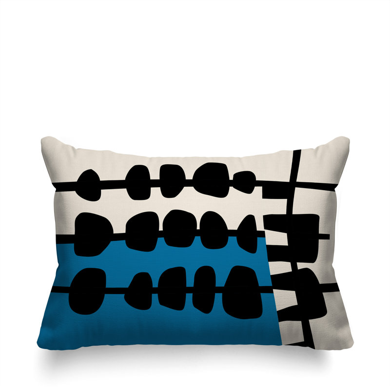 Oreiller rectangulaire réversible intérieur / extérieur Dola, Turquoise / noir / blanc cassé, H 14 po x l 20 po