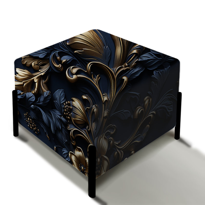 Cobalt Blue Gilded Frames Victorian Pattern - Damask Square Ottoman