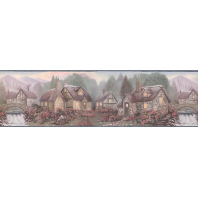 Bordure de papier peint abstrait Gothankar Vintage Village on the River Forest L 15 pi x l 7 po