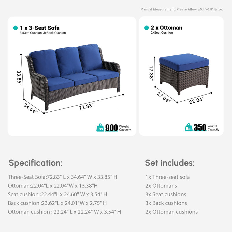 Peridot 72.83'' Wide Straight Patio Sofa with Cushions, Navy Blue