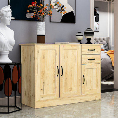 43.3" Dining Room Buffet Cabinet With 2 Doors, 1 Storage & Drawers - Modern Oak Entryway Sideboard Storage, 43.3 Inch For In Home Style