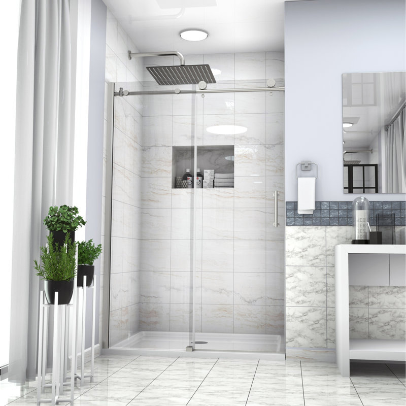 Shower Door 48" W X 76"H Single Sliding Bypass Shower Enclosure, Chrome