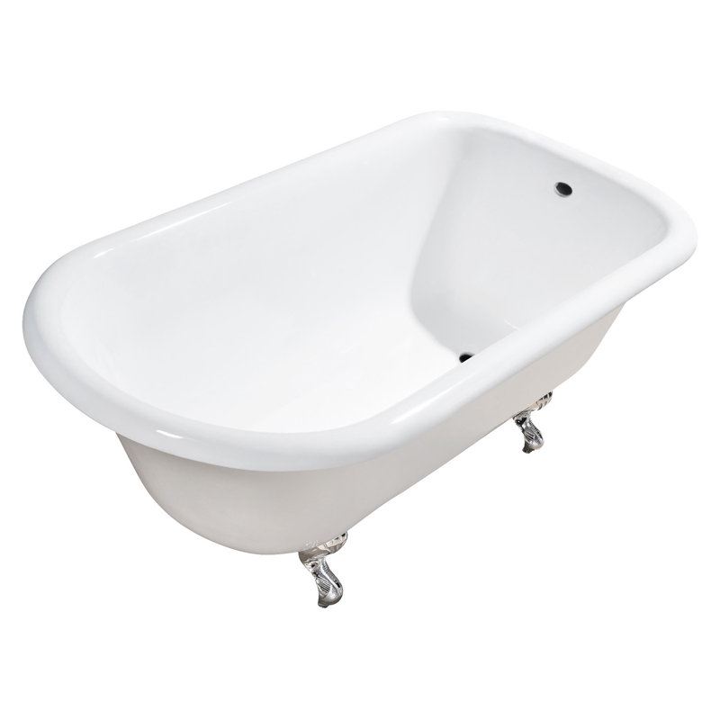 Kingston Brass Aqua Eden 48-Inch Cast Iron D-Shaped Roll Top Clawfoot Tub (No Faucet Drillings), Polished Chrome