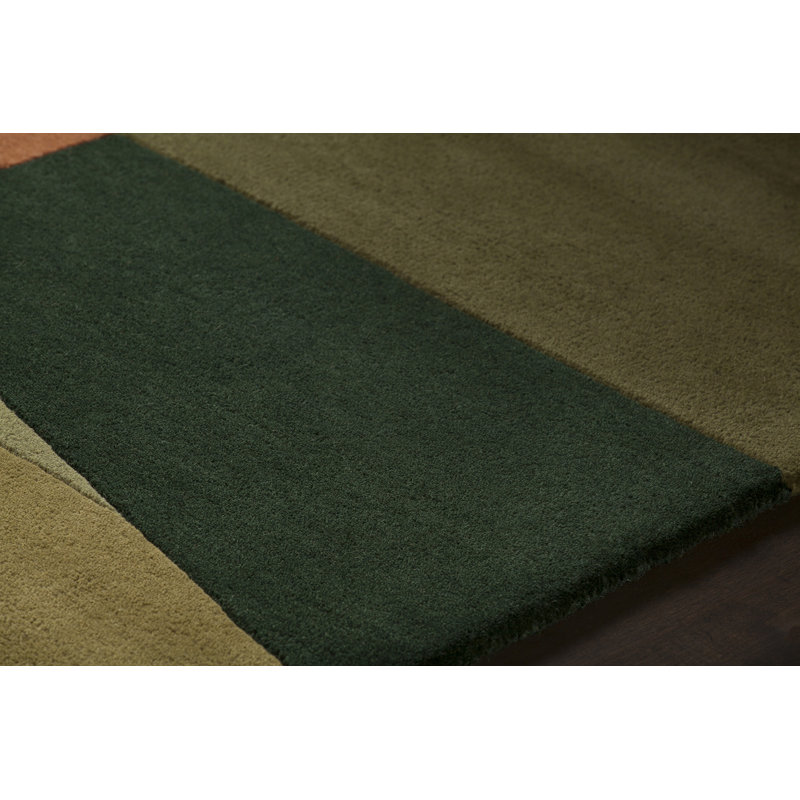 Bense Garza Hand Tufted Wool Abstract Area Rug in Green/Orange, Round 7'9"