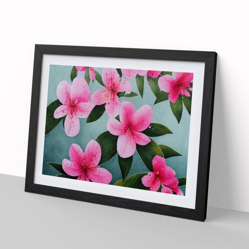 Rhododendron Flowers Splashed - Single Picture Frame Print, Black Framed, 25cm H x 34cm W x 2cm D