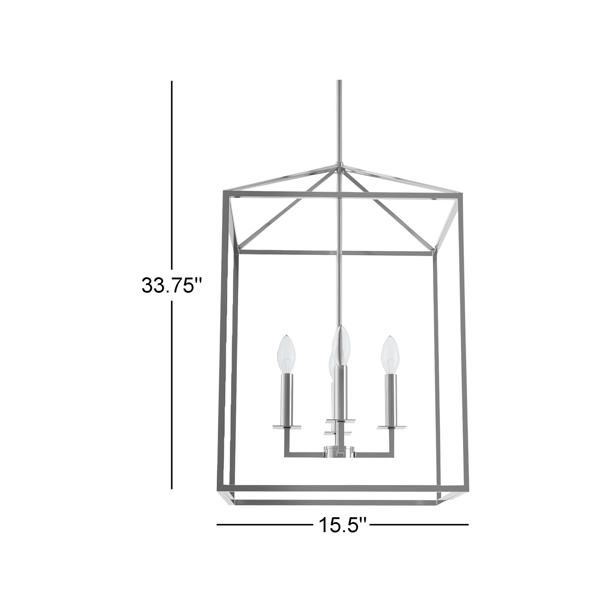 Ellis 4 - Light Metal Dimmable Lantern Chandelier, Chrome, 23.25" H x 15.5" W x 15.5" D, No