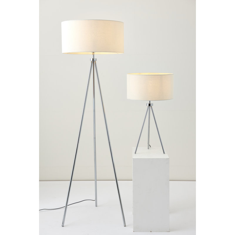 Madeline Metal Tripod Lamp, Chrome/Ivory