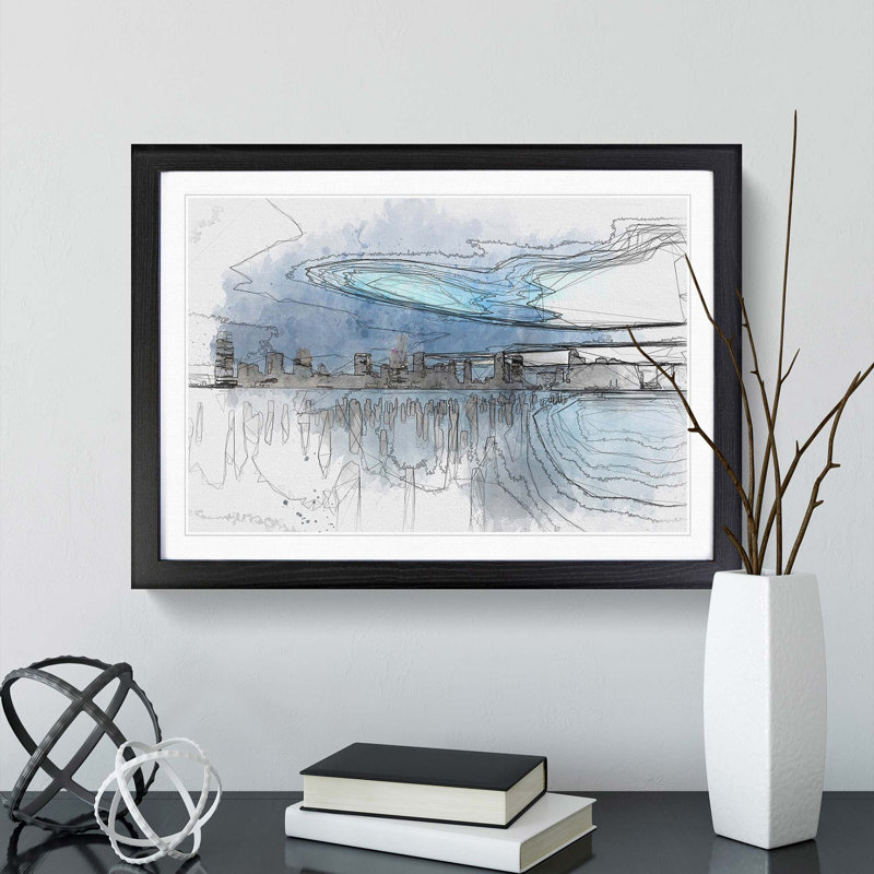 New Jersey Skyline in Abstract - Picture Frame Graphic Art Print, 36cm H x 48cm W x 2cm D, Black Framed