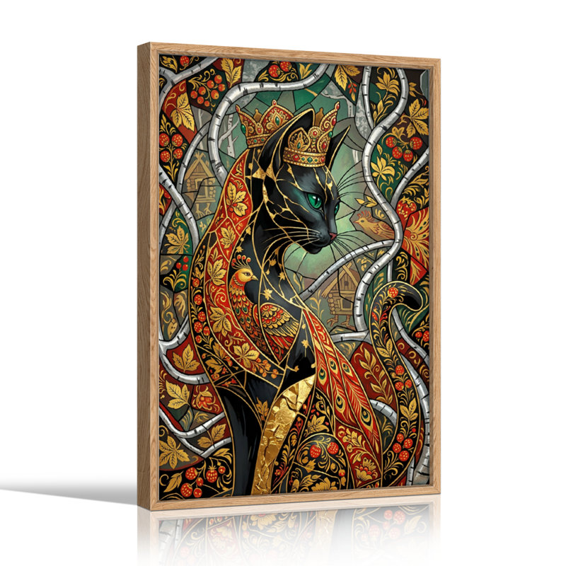 Ensemble de 1 tableau sur toile représentant un chat artistique, 40"H x 28"W, Natural