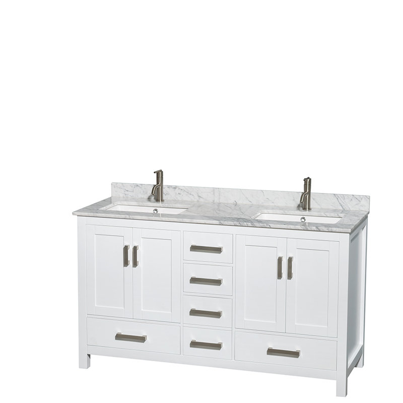 Sheffield 60" Double Bathroom Vanity Set with Mirror, White