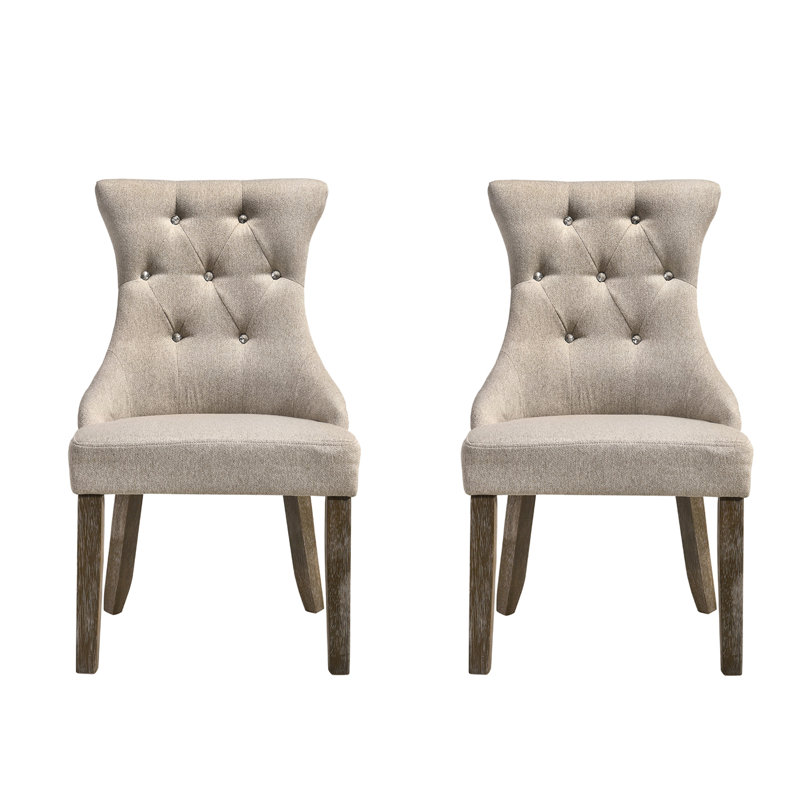 Ensemble de 2 chaises d'appoint rembourrées avec dossier uni en beige deux tons