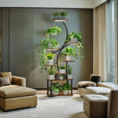 Plant Stand With Grow Lights, 8 Tiered Indoor Plant Shelf, 61" Tall Plant Stand For Indoor Plants Multiple, Metal Plant Flower Holder Stand, S-Shaped Plant Rack For Home Patio