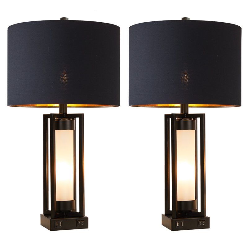 25" Nergiz Table Lamp Set With Night Light And USB Ports