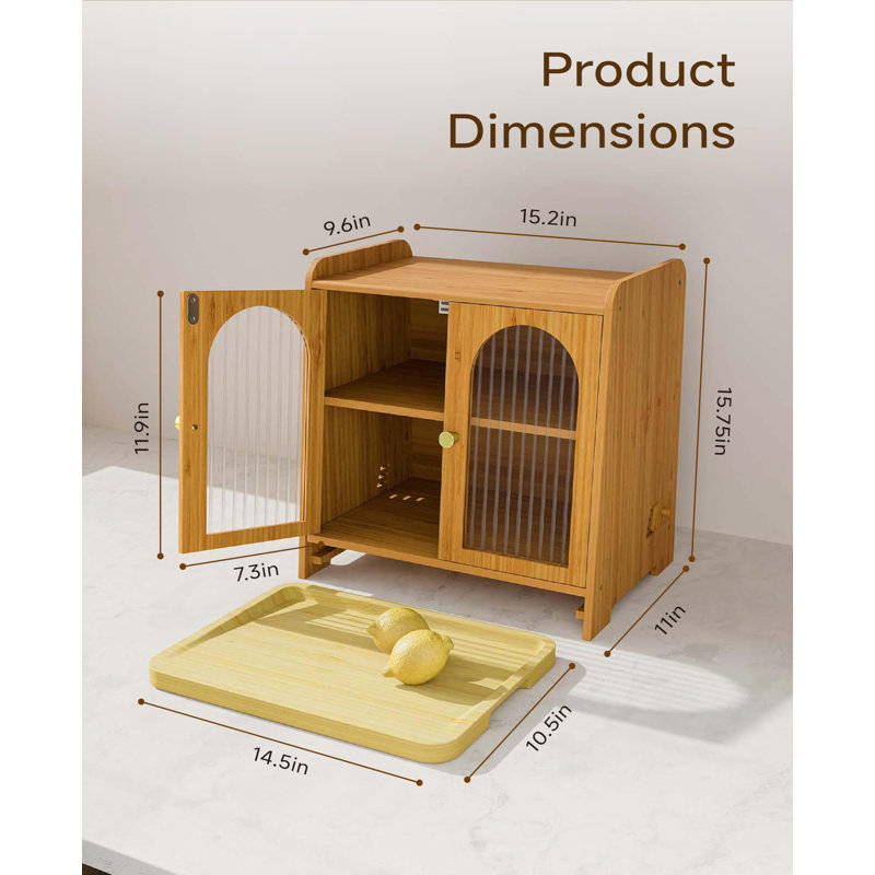 Boîte à pain pour comptoir, grand contenant de rangement en bois à double compartiment avec fenêtre en acrylique, aérations réglables et planche à découper intégrée, organisateur de garde-manger, (Bois massif)