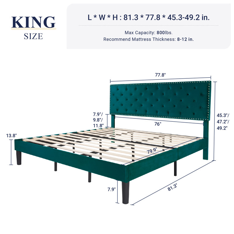 Basnett Upholstered Platform Bed, Navy, King