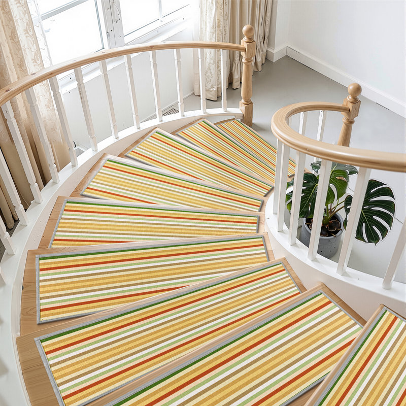 Non-Slip Stair Treads with Tape  Stripes Stair Runner Rug (Set of 15), Orange Striped