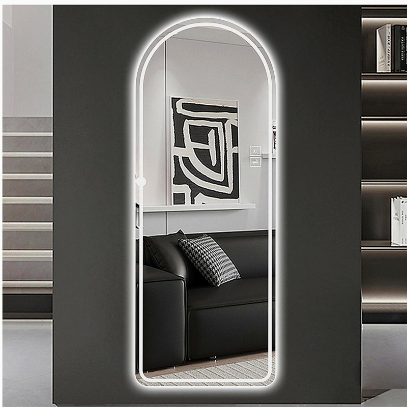 Miroir pleine longueur à DEL de 65 po x 21 po en forme d'arc, à intensité variable, haute définition, antidéflagrant, peut être fixé ou monté - éclairage lumineux, convient au maquillage, au studio, etc.
