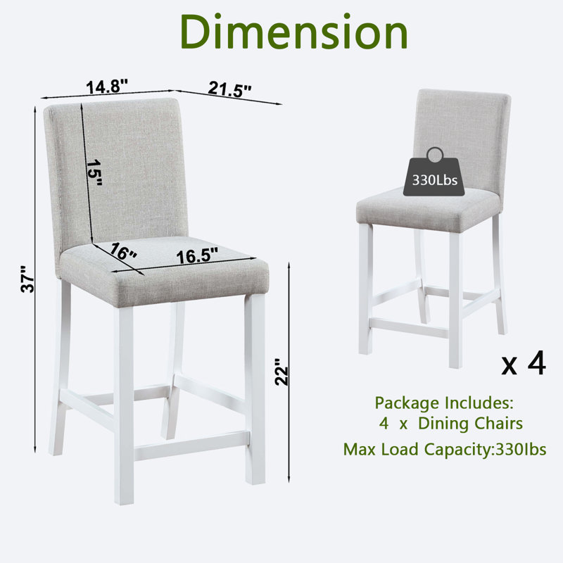Ensemble de chaises à hauteur de comptoir pour 4 personnes, chaise de cuisine avec siège rembourré, tabouret de bar à hauteur de comptoir pour salle à manger, gris