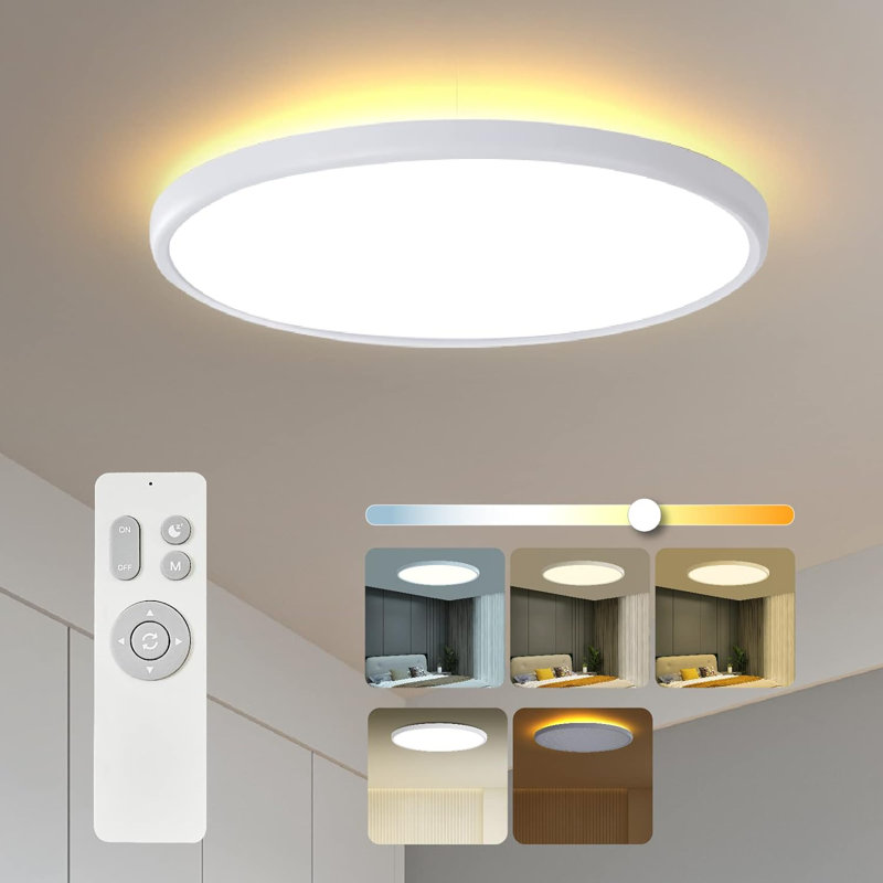 Plafonnier encastré avec veilleuse, luminaire de 36 W avec télécommande, CCT complet et luminosité réglable, plafonnier à DEL de 18 pouces pour la cuisine, le bureau et la chambre d'enfant
