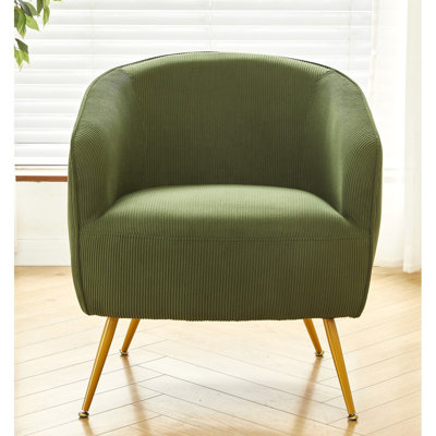 Chaise d'appoint en velours côtelé avec pieds en métal doré, fauteuil rembourré moderne, fauteuil demi-tonneau confortable pour la chambre à coucher