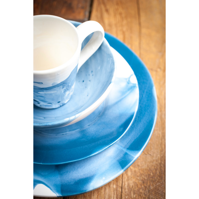 Splash Blue and White Handmade Ceramic Dinner Plate