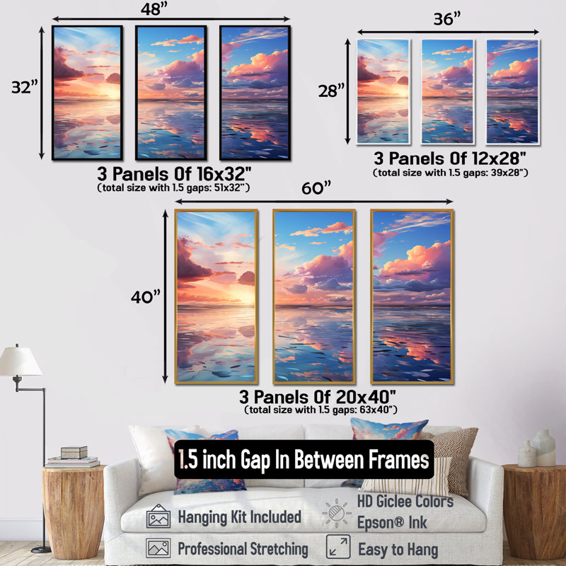 «Neo Impressionism Infusé Sky Reverie I», ensemble d'art sur toile Sky, Cadre flottant doré, H 32 po x l 48 po x P 1 po