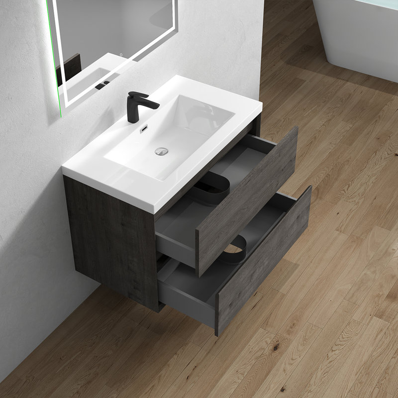 Seavy 35.2'' Single Bathroom Vanity with Acrylic Top, Gray