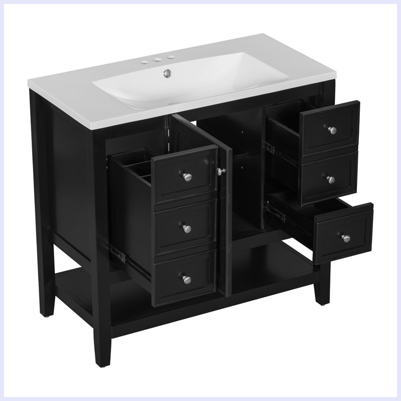 Ensemble de meuble-lavabo moderne avec lavabo et trois tiroirs, Noir