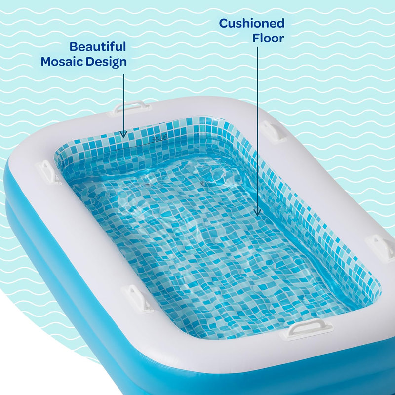 Piscine gonflable rectangulaire 2 en 1 pour enfants de 2 ans et plus 65 po x 39 po x 10 po pour enfants, Bleu