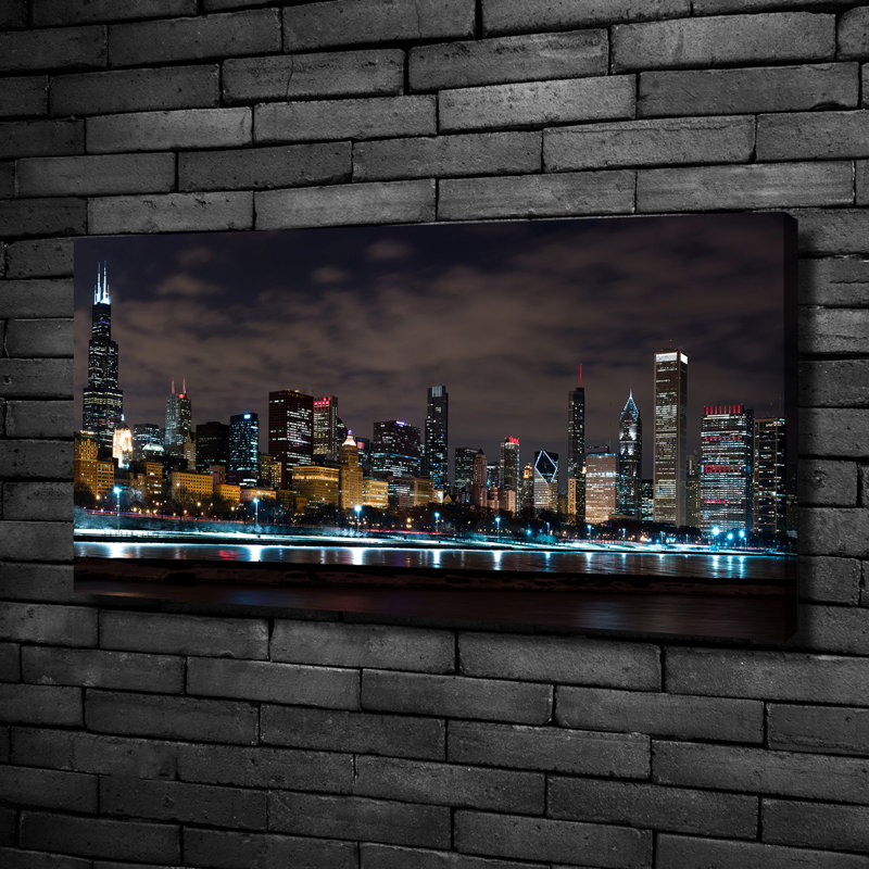 Chicago By Night - Wrapped Canvas Print
