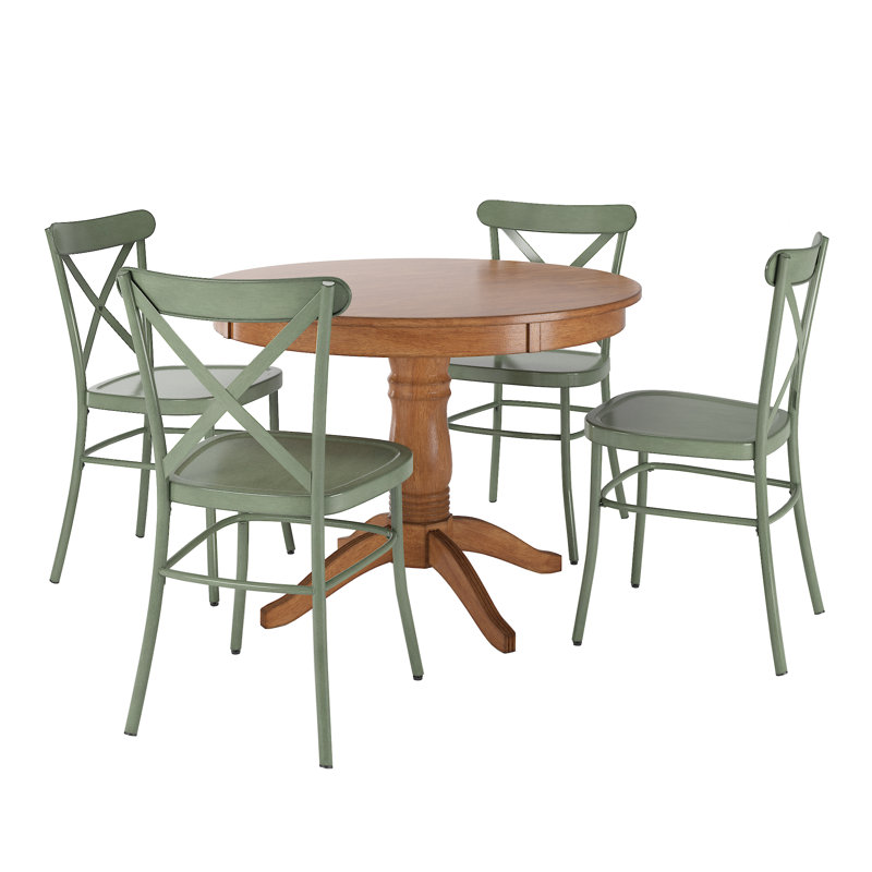Fortville 4 - Person Solid Wood Top Pedestal Dining Set, Antique Sage