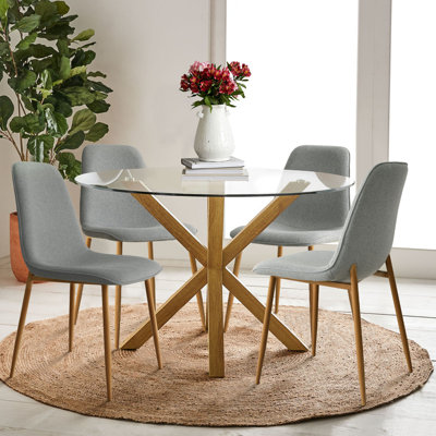 Ensemble de table de salle à manger 4 personnes Folmar avec table ronde de 39,5 po et 4 chaises rembourrées en tissu