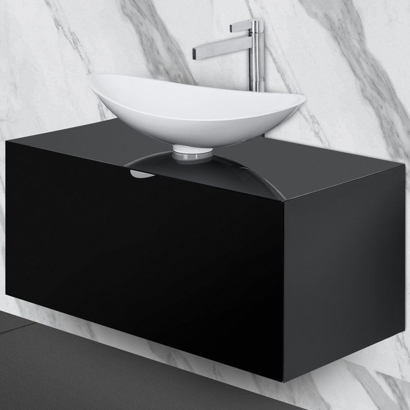 Mia 39.5'' W Single Vanity, Black Lacquered, Black