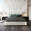 EU Double & King Size Velvet Ottoman Bed With Motion Sensor LED Lights, Upholstered Cloud Tufted Frame, Beige -1191402636