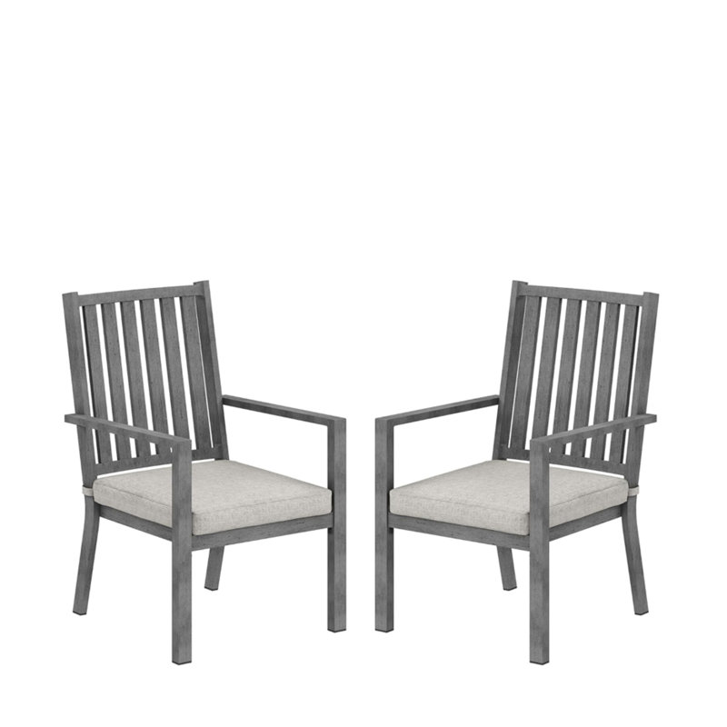 Ensemble de 2 chaises de patio en aluminium toutes saisons de 23 po avec coussins gris épais et structure grise, 2