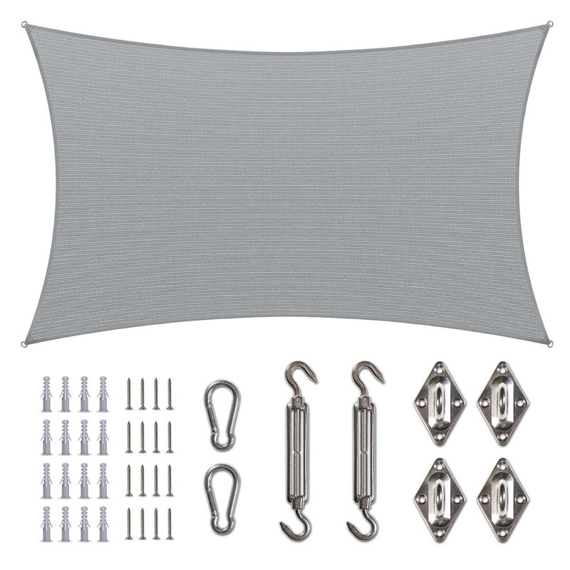 Gray 16x20 Weather-Resistant Rectangle Sun Shade Sail with Hardware Kit