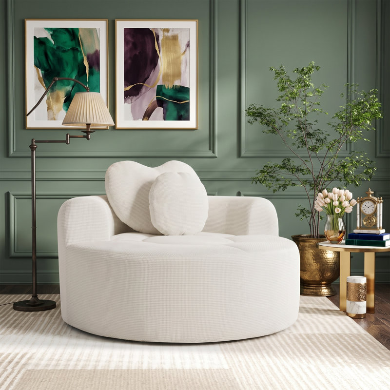 Canapé-lit rond à nuage avec aucun assemblage requis, lit de jour moderne avec 3 coussins, Blanc
