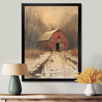 «Red Brown Autumn Vintage Vibes Barn» - art mural grange