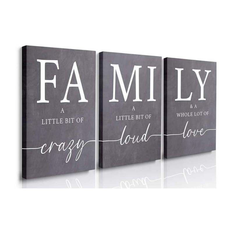 3 Piece Wrapped Canvas Print, Grey