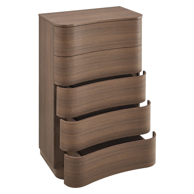 Commode incurvée à 5 tiroirs Mirae, Chêne brun brossé
