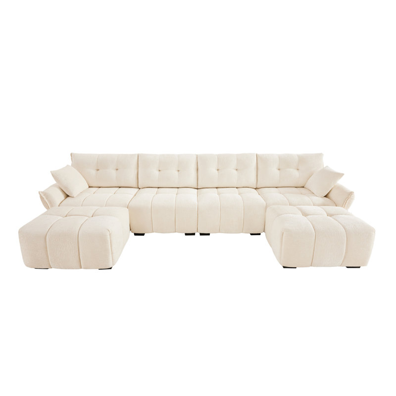 Ensemble de conversation modulaire 4 places avec 2 repose-pieds, salon en chenille de qualité supérieure, 4 places, Blanc