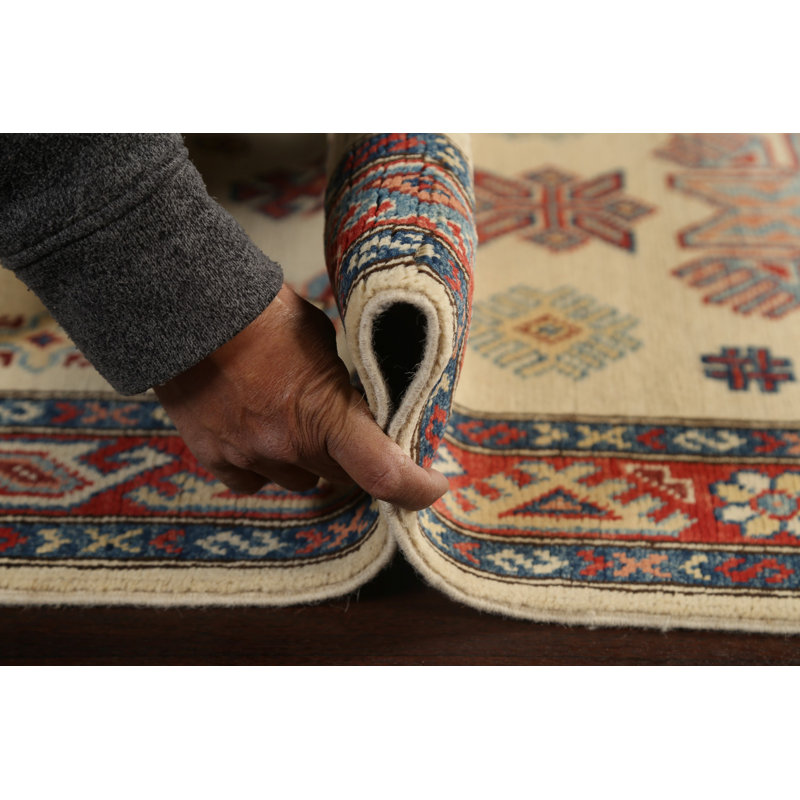 Tapis de couloir unique en laine noué à la main nouvel âge de 2 pi 8 po x 8 pi 4 po ivoire / rouge
