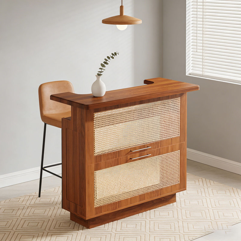 Armoire à vin avec 4 tablettes et porte-verres à pied Rattan Home Bar