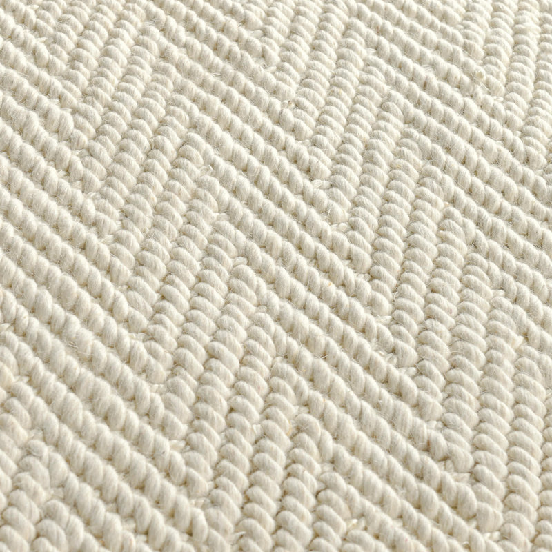Herringbone 2x3 Hand Woven Wool Blend Fabric Ivory Rug, Rectangle 6' x 9'