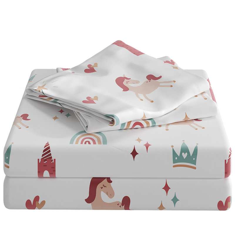 White Unicorn Print Twin Microfiber Kids Sheet Set