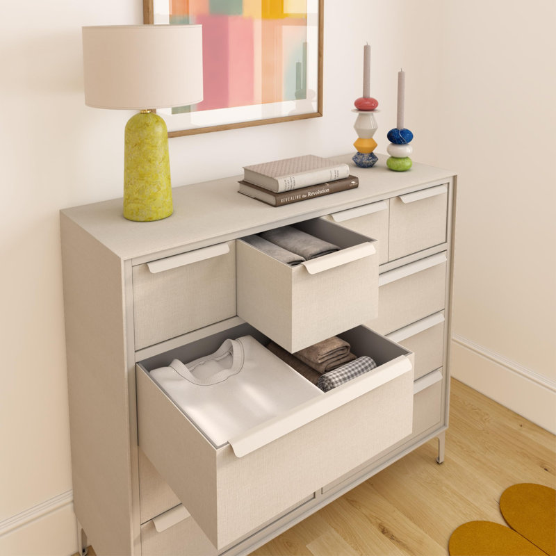 Naima 10 Drawer Fabric Dresser – Beige, 14"D x 39.2"W x 35.8"H (10 Drawers), Beige